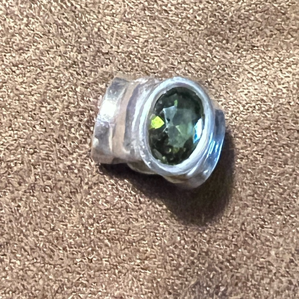 Pandora Silver Ring with Deep Green Gem